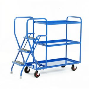3 Tier Picking Trolley - Steel Shelves & 3 tread steps 175Kg Order picking trolleys shelves tiered shelf with ladder steps 511S189 