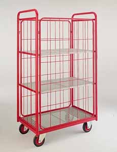 Narrow Aisle Truck with 1 Deck, 2 Ends, 2 Shelves & 2 Sides Shelf Trolleys with plywood Shelves & roll cages 12/ts64.jpg