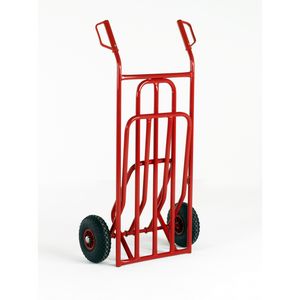 502ST22FP Folding toe models Sack Truck with 260mm dia pneumatic rubber tyres. 250 kg capacity, Overall size: 1300H x 610mmW, Toe size: 420L x 420mmW.  High capacity industrial grade.  Protective handgrip....