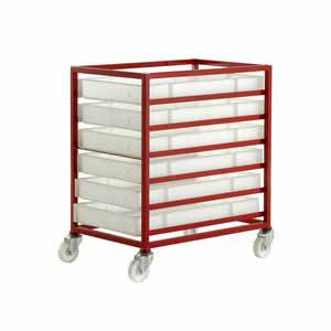 Mobile tray rack 890mmH with 6 plastic containers Production trolleys for picking containers, Euro container trolley 15/ct306.jpg