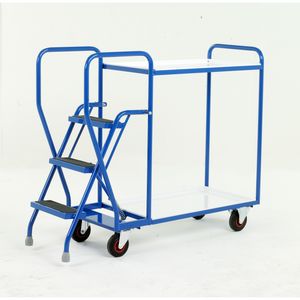 2 Tier with Removable Shelves & 3 tread 175Kg cap. Order picking trolleys shelves tiered shelf with ladder steps 16/S194.jpg