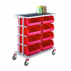 StoreTrolley With Steel Top & 8 Bins - 1010Hx510Wx1050mmL Production trolleys for picking containers, Euro container trolley CT24 