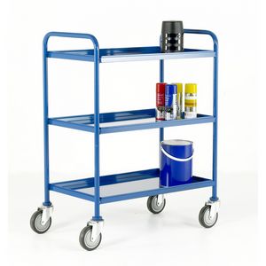 507TT73 1065mmH. Tray size760mmL x 457mmW removable and reversible blue epoxy steel trays for flush or recessed fitting, with grey non marking tyres. 200kg capacity....