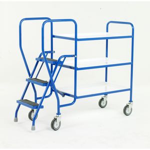 3 Tier Trolley - Removable Shelves & 3 tread 125Kg cap Order picking trolleys shelves tiered shelf with ladder steps 25/S185.jpg