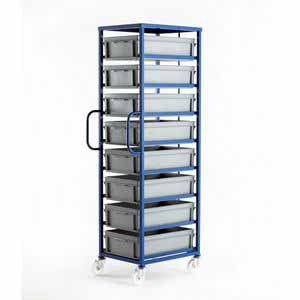 Mobile container rack 1830mmH, with 8 x 175H euro containers Production trolleys for picking containers, Euro container trolley 506CT508 