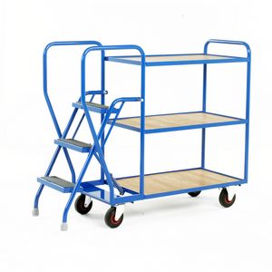 3 Tier Trolley - Plywood Shelves & 3 tread steps 175Kg Order picking trolleys shelves tiered shelf with ladder steps 29/S192.jpg