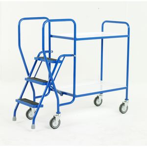 2 Tier with Removable Shelves & 3 tread 125Kg cap. Order picking trolleys shelves tiered shelf with ladder steps 511S184 