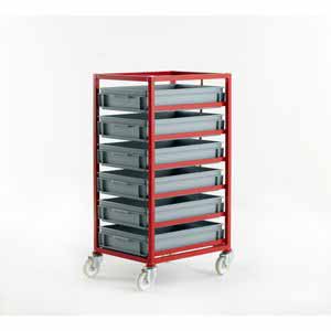 Mobile tray rack Including 6 euro containers 60x40x11.8cm Production trolleys for picking containers, Euro container trolley 506CT406 