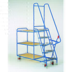 5 step trolley with 3 Plywood shelves Order picking trolleys shelves tiered shelf with ladder steps S193 