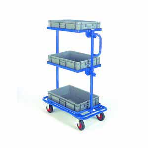 Mobile stock trolley with 3 Euro containers Production trolleys for picking containers, Euro container trolley 506CT05 