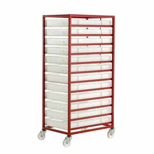 Mobile tray rack 1580mmH with 12 plastic container Production trolleys for picking containers, Euro container trolley 39/CT312.jpg