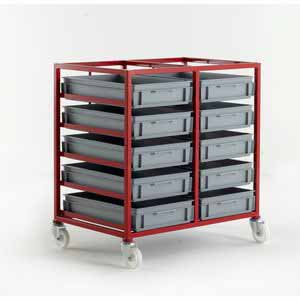 Double width Eurocontainer Trolley Including 10 Containers Production trolleys for picking containers, Euro container trolley 506CT405 