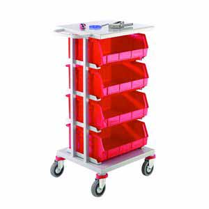 StoreTrolley With Tray Top & 4 Bins - 1010Hx510Wx590mmL Production trolleys for picking containers, Euro container trolley CT21 