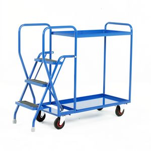 2 Tier Picking Trolley - Steel Shelves & 3 tread steps 175Kg Order picking trolleys shelves tiered shelf with ladder steps 511S188 