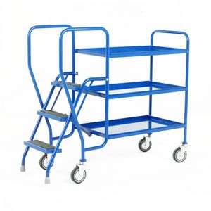3 Tier with Steel Shelves & 3 tread steps 125Kg Order picking trolleys shelves tiered shelf with ladder steps 511S181 