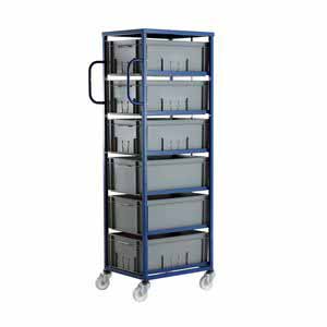 Mobile tray rack 1780mmH, with 6 euro containers 235 High Production trolleys for picking containers, Euro container trolley 506CT606 