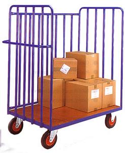 Parcel truck with 3 fixed tubular sides Warehouse Platform Trolleys | Long Goods Trolleys | flat bed trolleys for warehouses 509WT21 