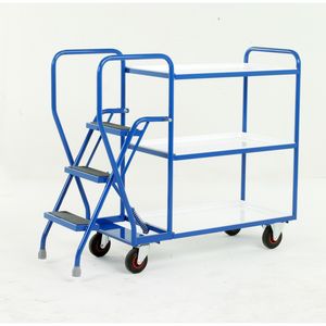 3 Tier Trolley - Removable Shelves & 3 tread 175Kg cap. Order picking trolleys shelves tiered shelf with ladder steps 57/S195.jpg