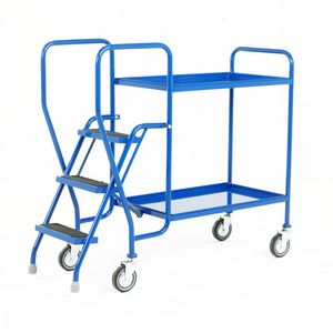 2 Tier Picking Trolley - Steel Shelves & 3 tread steps 125Kg Order picking trolleys shelves tiered shelf with ladder steps 511S180 